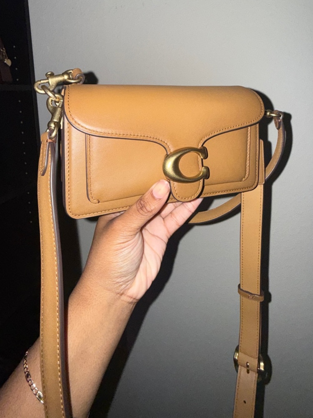 Coach Saddle Tan Leather C-Logo Tabby